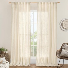 Beige Linen Curtains Living Room 2 Panels Set 84 Inch Faux Linen Textured Light