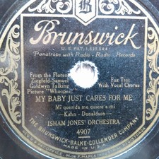 78 rpm Brunswick 4907, Isham Jones, My Baby Cares for Me, Don't Tell, jazz VG 78 rpm Brunswick 4907, Isham Jones, My Baby Cares for Me, Don't Tell, jazz VG