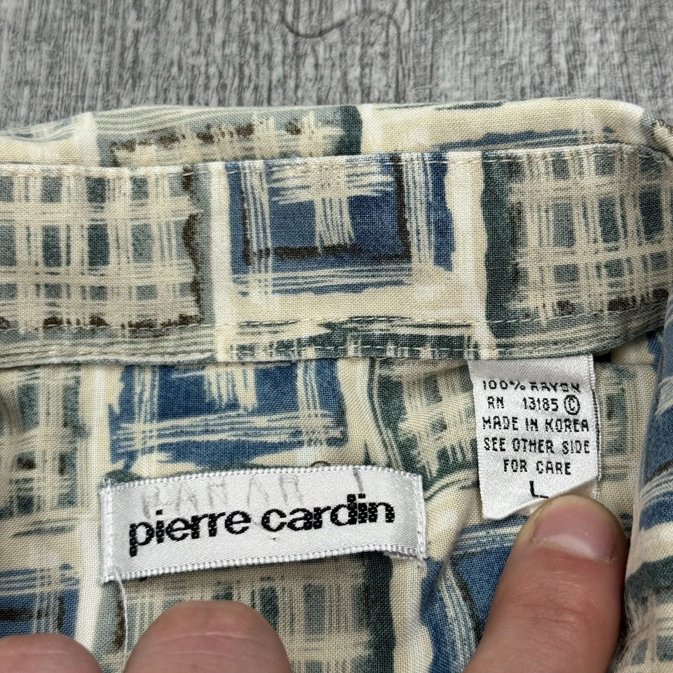 CAMISA DE COLECCIÓN AÑOS 90 ABSTRACTA GEOMÉTRICA PIERRE CARDIN 100% RAYÓN PARA HOMBRE ABOTONADA TALLA L Foto 3 de 4