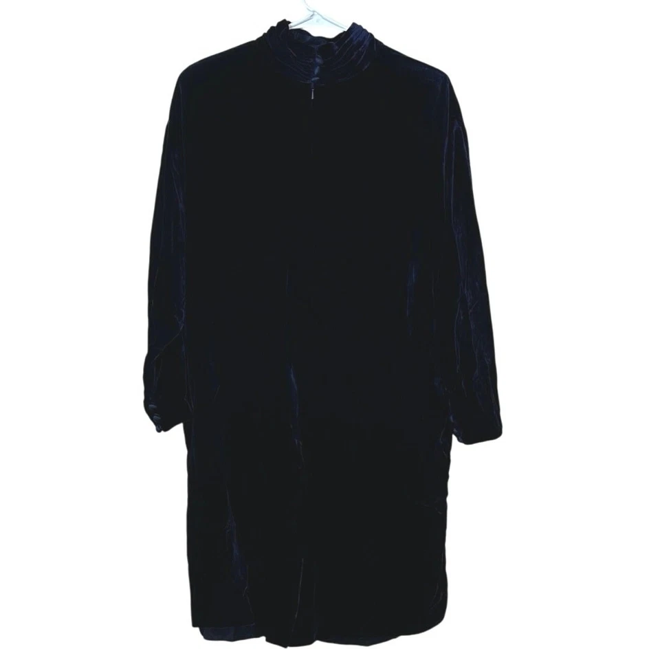 Liz Claiborne Petite VTG Lined High Neck Dark Blue Velvet Dress Size 12P Holiday - Image 2 of 4