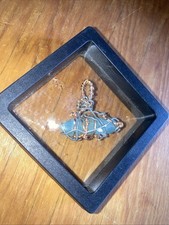 NEW Women's Handmade Pendant Wire Wrapped Blue Tumbled Glass Copper
