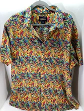 Cremieux Premium Denim Button Up Shirt Mens 2XT Multicolor All Over Print Retro