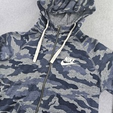 Nike Camo Hoodie Youth Large Gray Blue Zip Swoosh Fleece Sweatshirt