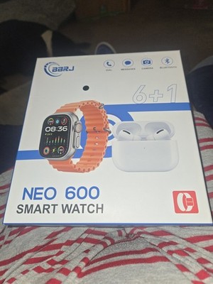 New NEO 600 Smart Watch 46mm Silver Metal Case Orange Silicone Band Bluetooth