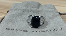 David Yurman Sterling Silver Tides 16x12mm Black Onyx & Diamond Ring Size 7