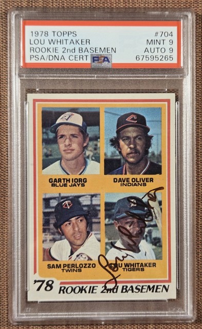 1978 Topps #704 Lou Whitaker Tigers Rookie Baseballkarte PSA 9/DNA 9 Auto RC