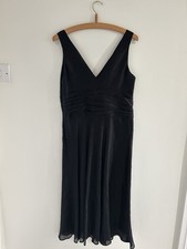 Ladies monsoon Black v-neck, sleeveless Linen And Silk Evening Dress