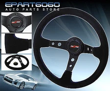 350mm Suede Leather Blue Stitching Circles Design Steering Wheel God Snow Button