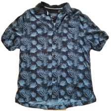 Mens Nat Nast Silk Blend Shirt M Bowling Retro Camp Palm Hawaiian Casual Blue