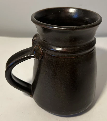 Pottery Stoneware Glaze Mug Signed  Brown 5 In h 6 In w