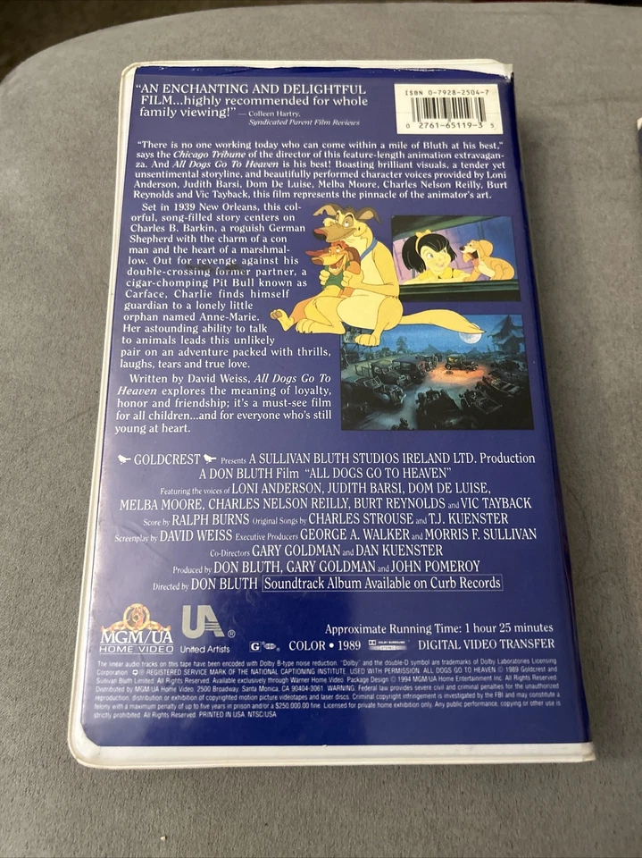 Lot of 2 VHS Movies: All Dogs Go to Heaven 1 and 2 in Clam Shell Cases Foto 3 de 4