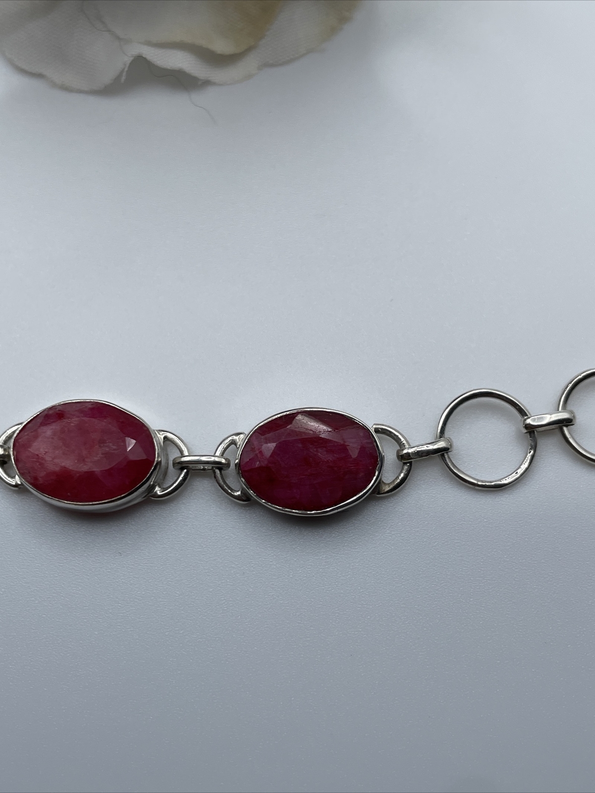 Sterling Silver Genuine Ruby Toggle Bracelet 7-8”… - image 7