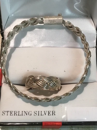 vintage TAXCO Mexico Woven BRAIDED 925 SILVER  BRACELET & RING SIZE 11 Lot 1 OZ