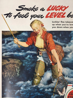 Woman Fishing Lucky Strike Cigarette 1949 Magazine Ad Art Print Luckies
