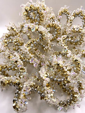 Vintage Beaded Spiral Christmas Garland Iridescent Gold Silver 9  Length