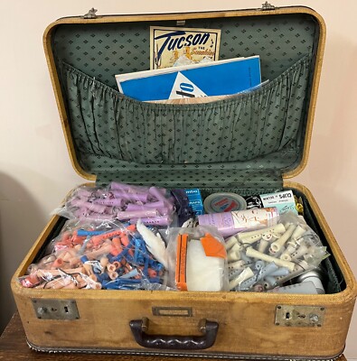 Vintage Hair Rollers, Perm Rods, Hairpins, Clips, Bobby Pins Wraps 70's Suitcase