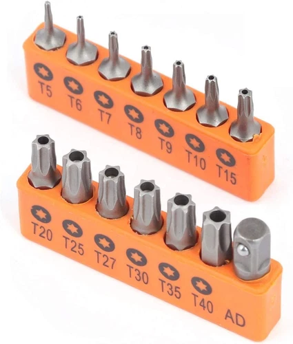 14-Piece Tamper Resistant Star Bits, S2 Alloy Steel, T5 - T40 Security Torx Bit 