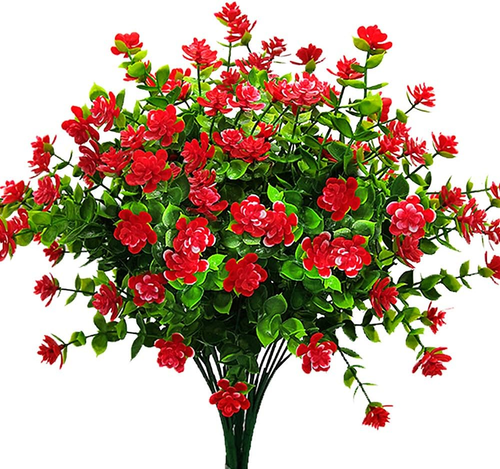 Artificial Flowers, Fake Outdoor UV Resistant Plants Faux Plastic Greenery Shrub