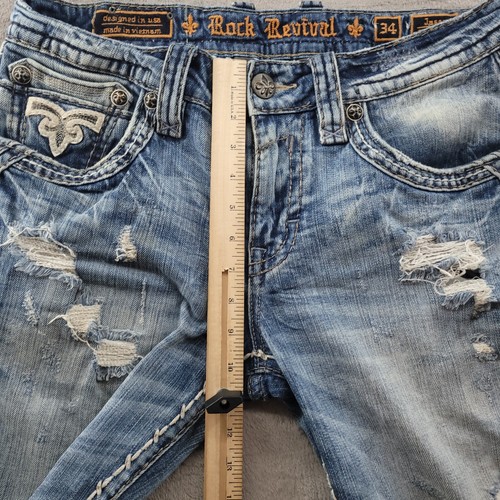 Rock Revival Jeans Mens Size 34x30 Blue Denim Flap Pocket Straight Leg Pants - Picture 5 of 9