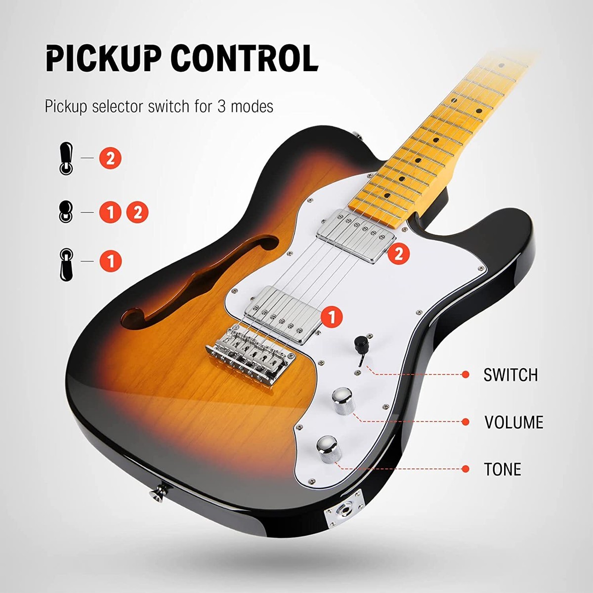 Donner DJC-1000S Beginner Electric Guitar TL Hollow F Hole
