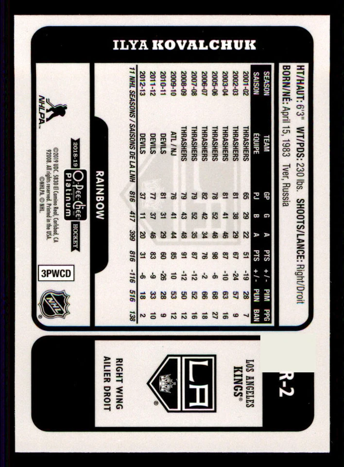 2018-19 O-Pee-Chee Platinum Retro Rainbow #R2 Ilya Kovalchuk - Image 2 of 2