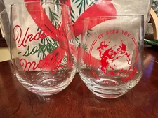 NEW-VIP 2022 2023 Hallmark Christmas Wine Glasses for Red & White +Kitchen Towel
