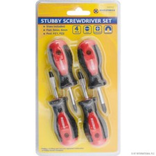 SET OF 4 STUBBY SCREWDRIVER KIT MAGNETIC FLAT PHILLIPS HAND TOOL DIY WORKSHOP