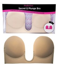 Perfect Secret U Plunge Stick on Bra Backless Strapless A Cup Adhesive Nude