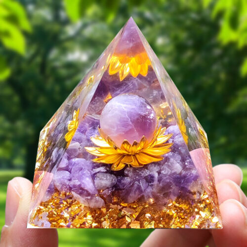 Crystal Orgonite Pyramid Amethyst Healing Energy Reiki Chakra Home Office Decor - Picture 1 of 7