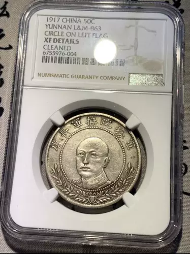 NGC XF DETAILS CLEANED 1917 CHINA 50C YUNNAN L&M-863 CIRCLE ON LEFT FLAG Coin