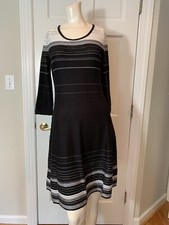 Nine West Women's 3/4 Sleeve Veraigated Stripe Sweater Dress - Small