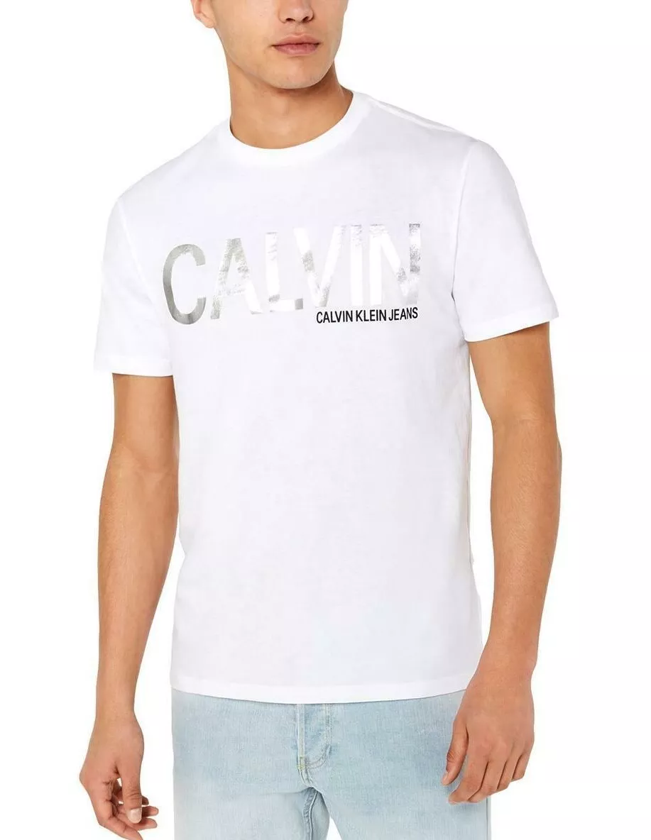 Calvin Klein Classic Metallic Logo Tee T-Shirt White Silver Logo Mens XXL  Nwt | eBay