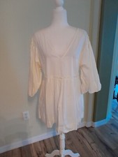 Free People V-Neck Button Up Back Cotton Mini Dress Ivory Small NWT