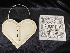 Metal Heart Wall Pocket & freestanding wooden block with inspirational words
