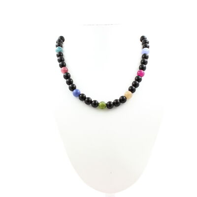 Minerals And Precious Stones. Multicolored Tourmaline Bead Necklace + Agate N