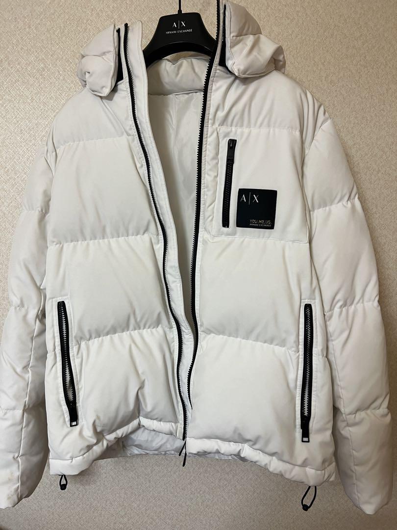 Armani Exchange フード付きダウンジャケット ホワイト Ｌサイズ Armani Exchange フード付きダウンジャケット ホワイト Lサイズ