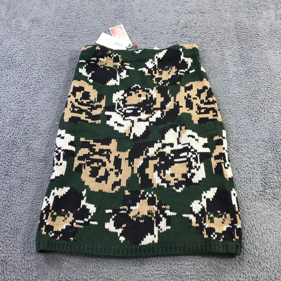 Falda Kenzo Paris Mujer Grande Tejida Pixel Flor Midi Falda Verde Beige Lana Foto 2 de 4