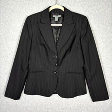 Ann Taylor Blazer Women 4 Black Wool Pinstripe Career Business Suit Jacket Corp