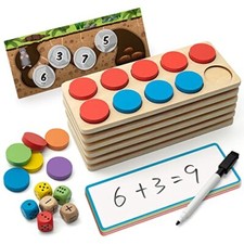 Wooden Ten-Frame Set Math Manipulatives for Kindergarten Elementary 1st 2nd G...