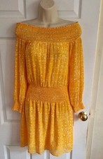 Michael Kors Mandera Off Shoulder Smock Dress In Yellow.Womens Size S.