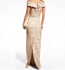 Teri Jon By Ricki Freeman Champagne Gold Off The Shoulder Dress Size 12