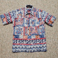 Alohawaii Shirt Mens Small Reversible Print Tribal Hawaiian Camp Vintage Beach