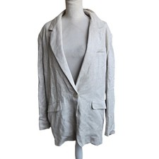 Free People Large Beige Crosby Linen Blazer Notched Collar Single Button