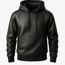 Men  s Black Genuine Lambskin Leather Hoodie Jacket Handmade Premium Coat
