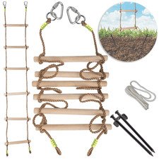 Wooden Rope Ladder for Kids with Ground anchoring Length 6.5'(2m) Width 16 Ft