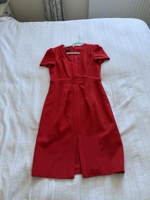 Escada Etuikleid rot fein gewebt Wolle Gürtel Größe 38 UK 12 KLEINE MARKE neu ohne Etikett