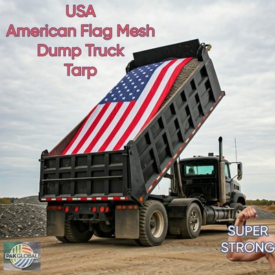 USA American Flag Mesh Dump Truck Tarp - 2 ROD Pocket Reinforced XTRA STRONG