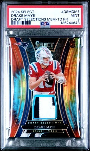 2024 PANINI SELECT DRAFT SELECTIONS MEMORABILIA TIE-DYE DRAKE MAYE RC /25 PSA 9