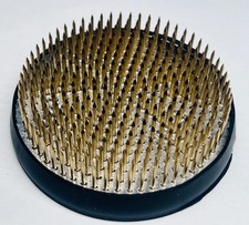 Kenzan Japanese Flower Holder Brass Floral Pin Frog 3-1/2" Round Rubber Base