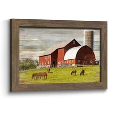 Farmhouse Wall Art Barn Picture: Rustic Red Barn Wood Framed Print Country Sc...